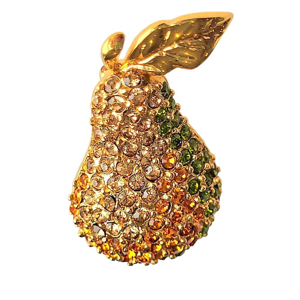 Monet Pear Brooch Multicolor Pave Rhinestone Vintage Excellent Condition Signed